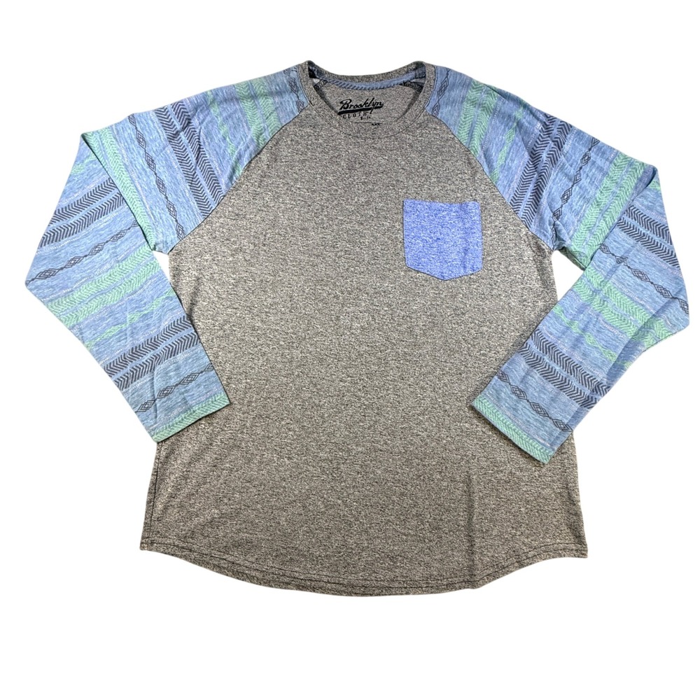 Brooklyn Cloth Mens‎ Raglan Shirt Tribal Pattern Sleeve XL Gray Cotton Blend